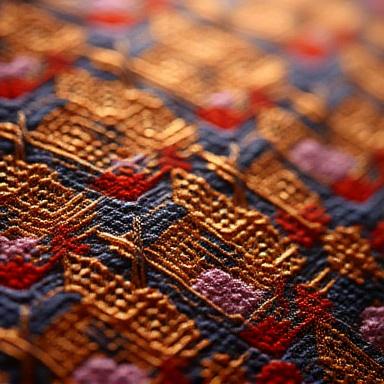 西陣織の複雑で美しい模様のクローズアップ