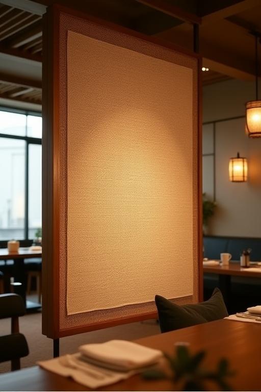 和モダンレストランの空間を仕切る美しい織物のパーティション